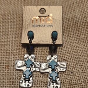 🔥3 For 10🔥 MIA Silver and Blue Cross Earrings
